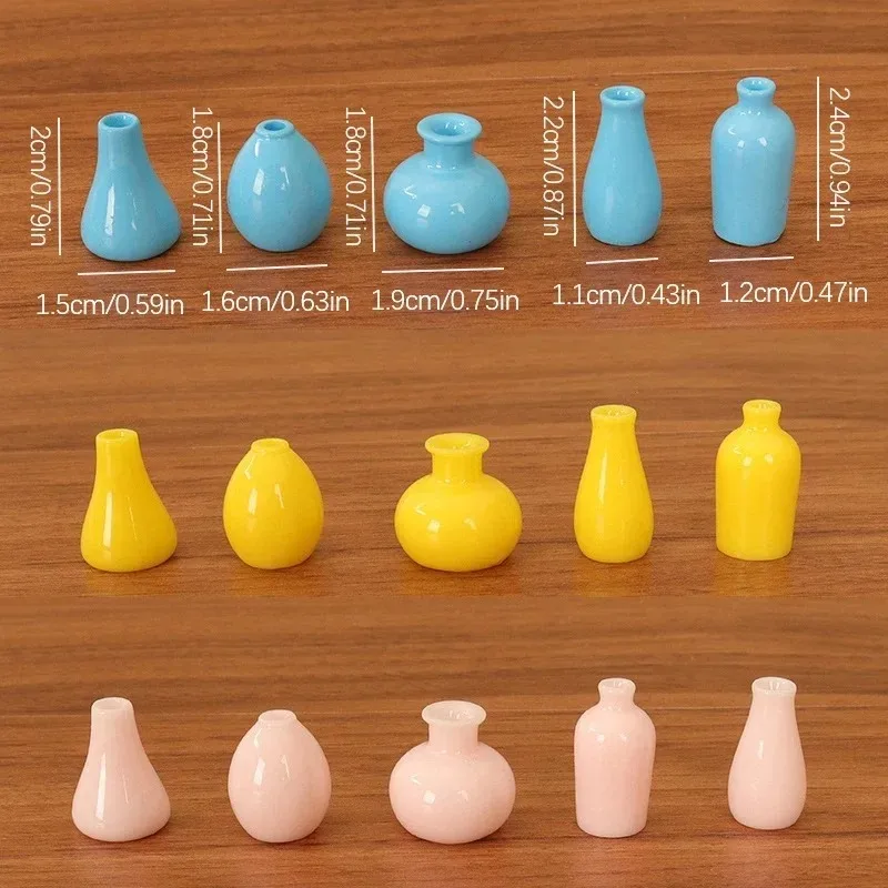 5Pcs 1:12 Dollhouse Miniature Vase Mini Simulation Geometry Vase Set Flower Arrangement Green Plant Pots Model Home Decor Toys