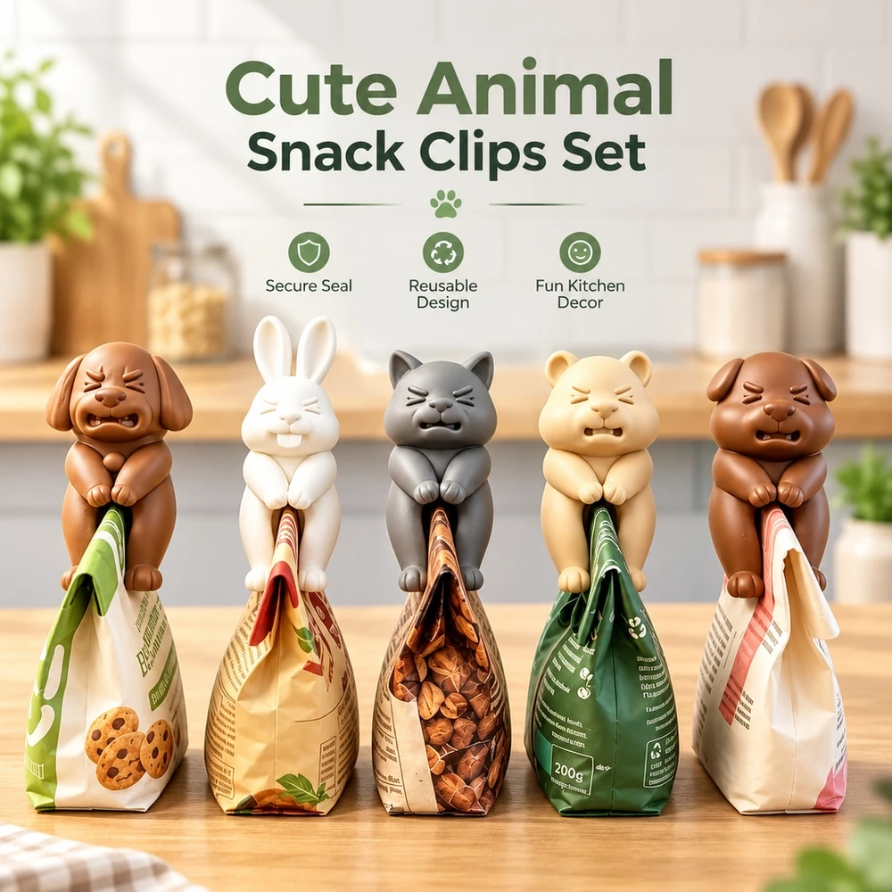5pcs Creative 3D Animal Snack Bag Clips Dog Cat Rabbit Bear Designs Food Package Sealers Moisture Proof Kitchen