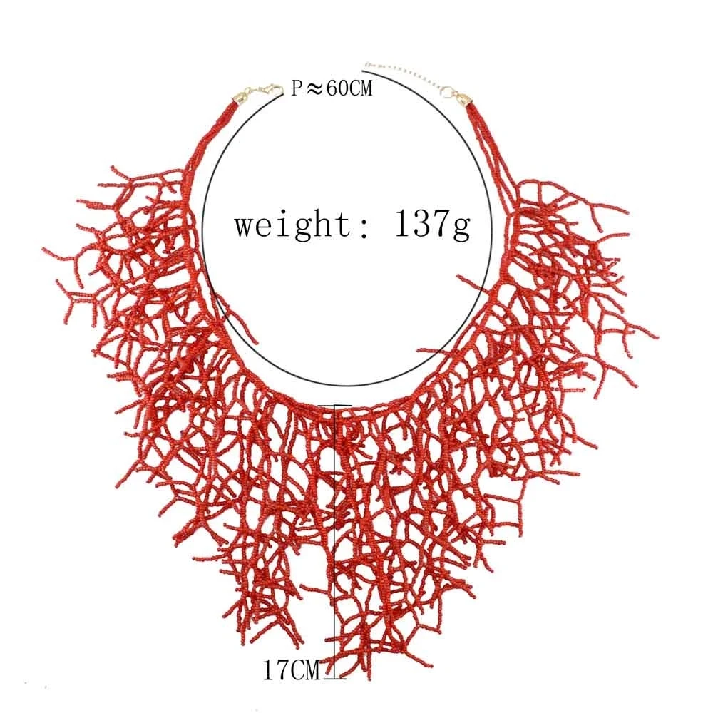 Red White Acrylic Rice Beads Coral Branches Necklace For Women African Ethnic Tribal Clothing Bib Collar Jewelry Accessories