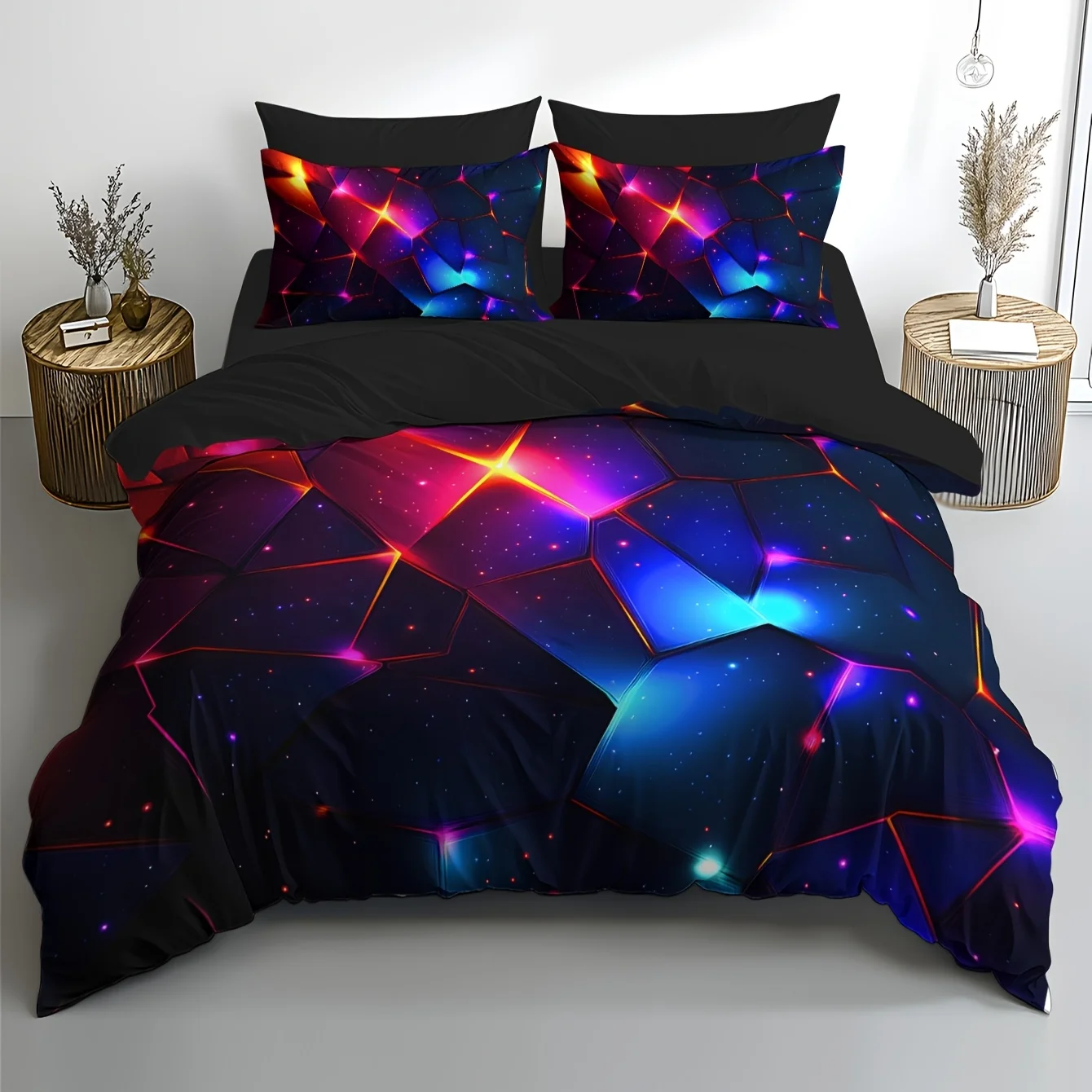 

Valentine's Day Dreamy Starry Sky Power Bedding Set All-Season Iridescent Pattern Features Ultra-Soft Brushed Digital Printing