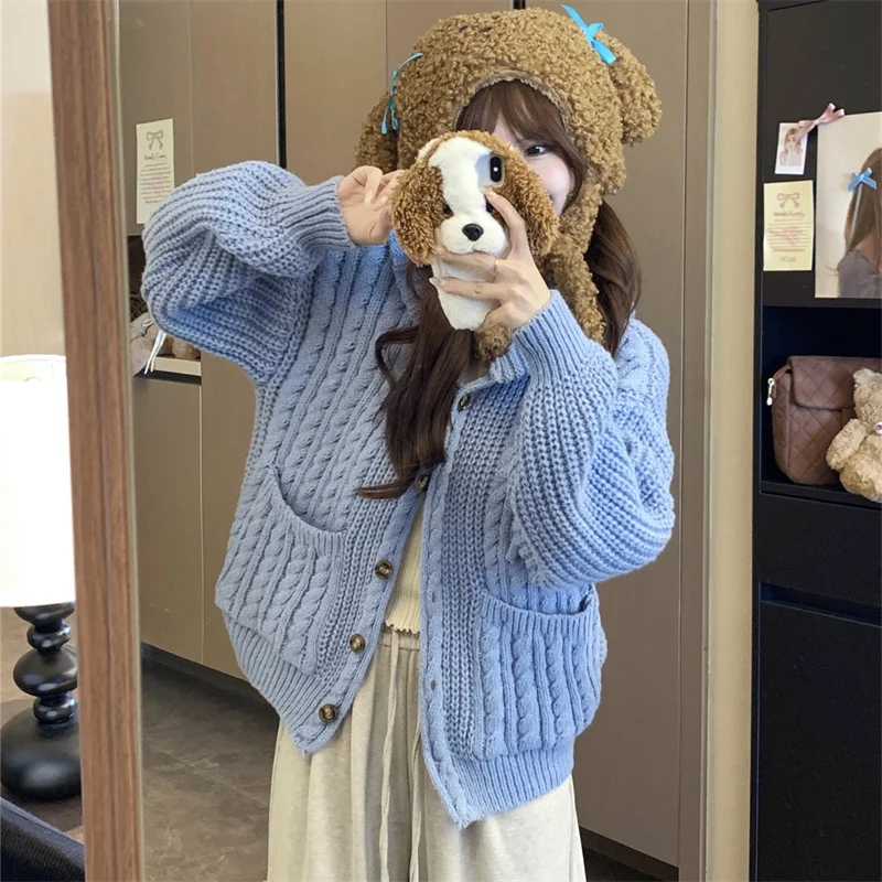 

Non-Balloning Hooded Open Cardigan Knitted Sweater Premium Women's Autumn Winter Faion Regular Sve Long Hoodie Jaet