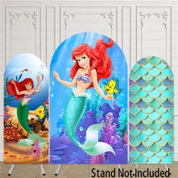 Undersea World Little Mermaid Ariel Girls Arch Round Backdrop Cover Disney  Kids Wall Background Baby 1st Birthday Decor Cover