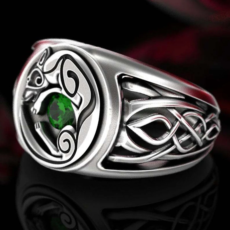 Stainless Steel Hip Hop Ring For Men Retro Personality Green Zircon Finger Ring Male Party Jewelry