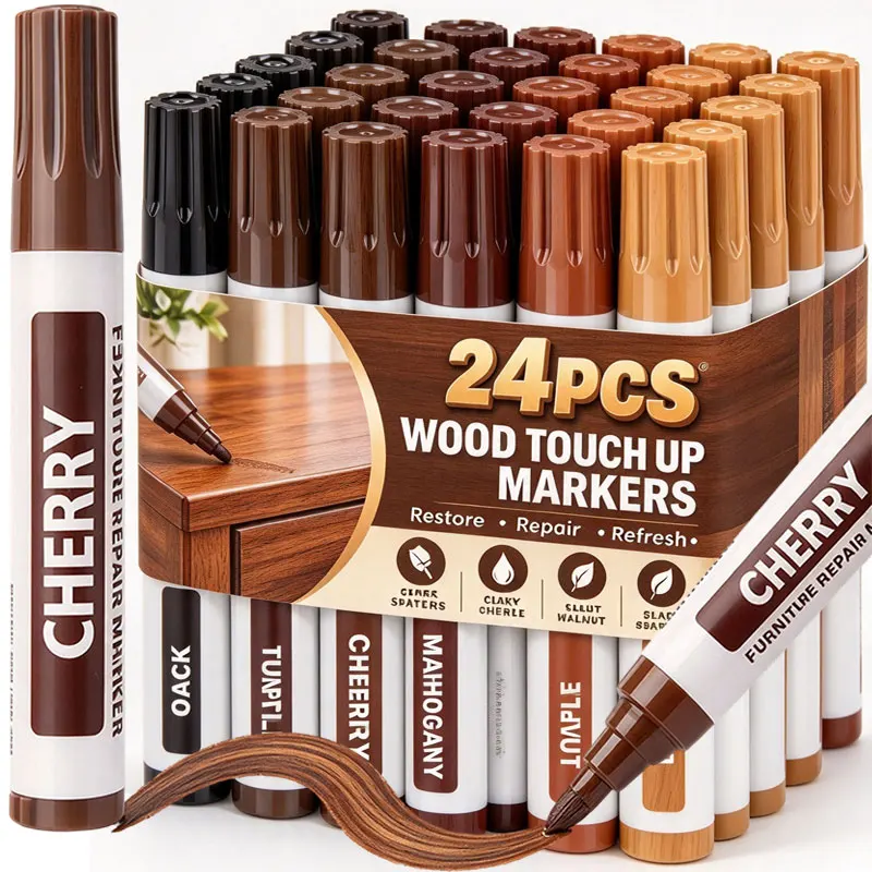 24/1PCS Furniture Repair Markers Wood Touch-Up Marker for Scratches Stains on Floors Cabinets Tables Wood Restoration Pens
