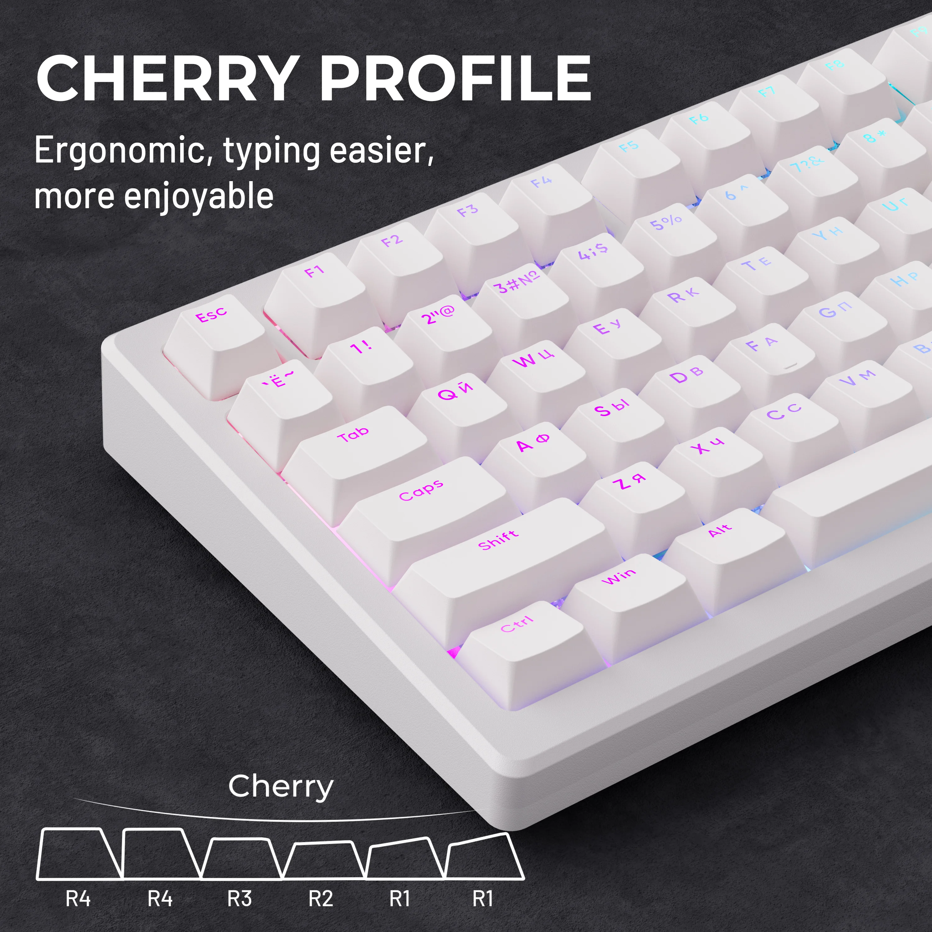 XVX Exclusive Top Print Russian Keycaps PBT 133 Keys Cherry Profile White Backlit Black Keycaps RU Layout for North Keyboard