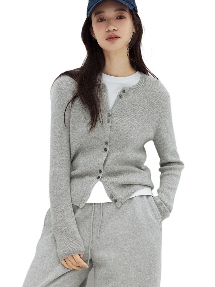 14-needle single thread Conseni aurora pure cashmere jacket double button slim front shoulder knitted cardigan for women