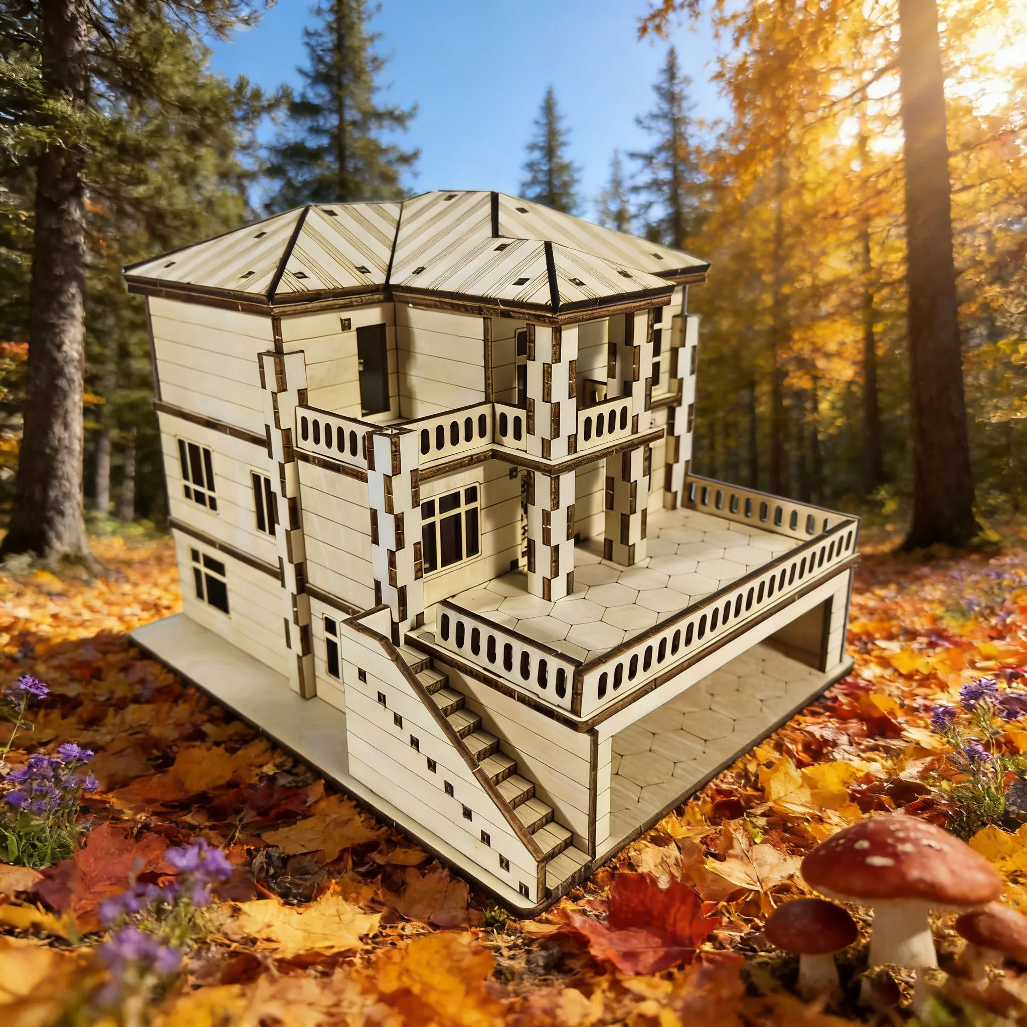 DIY Villa Model 3D Wooden Jigsaw Puzzle Two-Storey Villa Construction Kit European-Style Villa Hand-Assembled Architectural