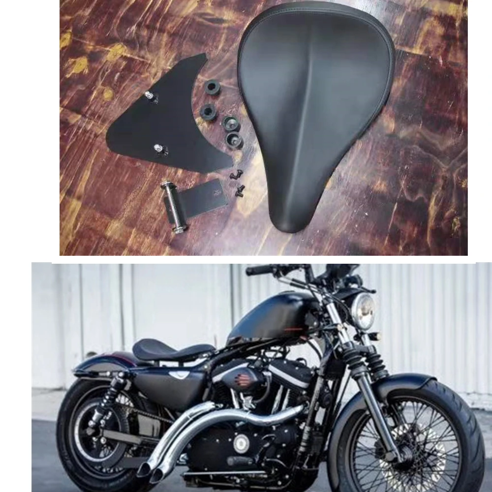 For Harley Davidson Sportster Forty Eight XL1200 883 72 48 Black Leather Motorcycle Driver Saddle Solo Seat Cushion Pad w/o Hole