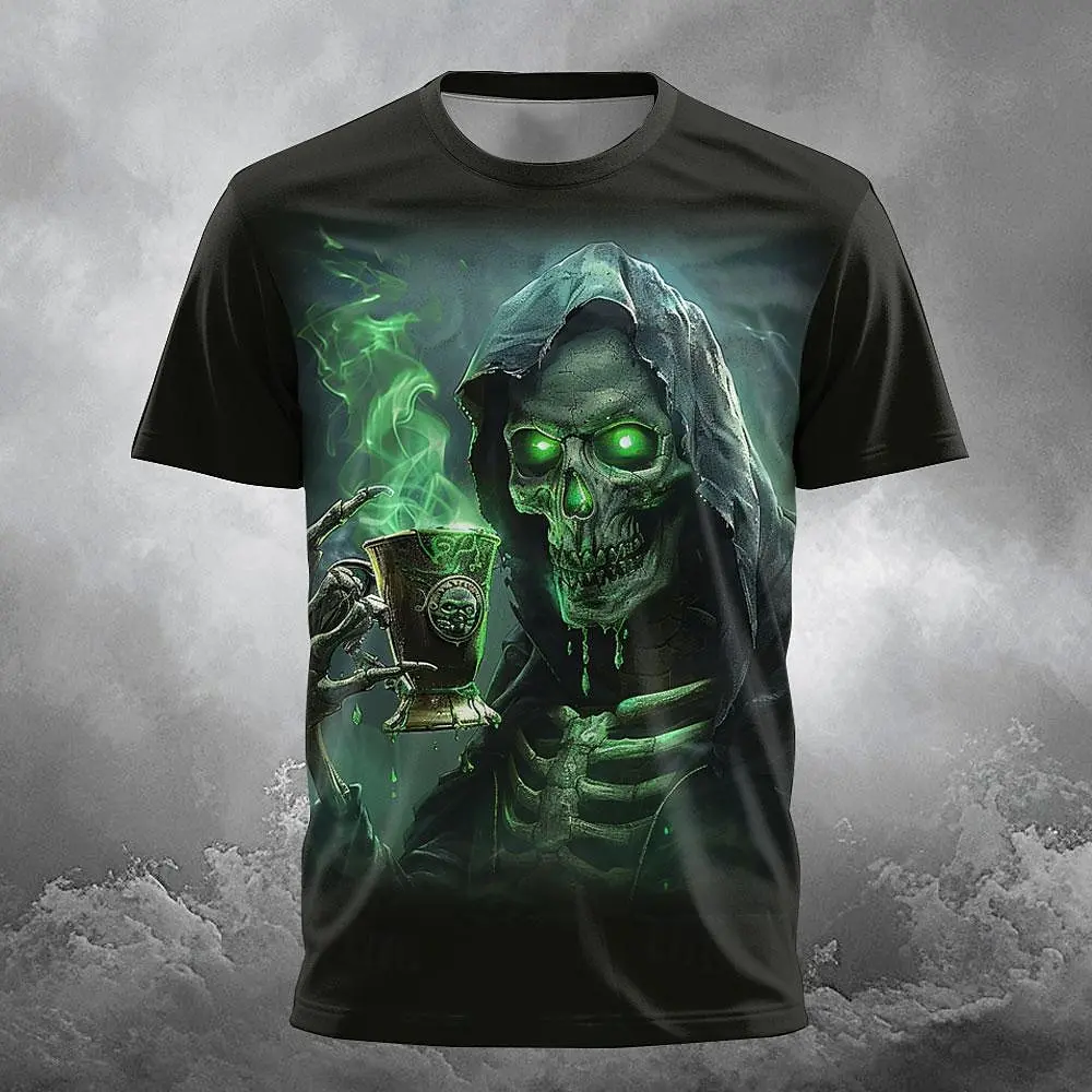 Men T-Shirt 3D Skull Print Casual Crew Neck Tee Short Sleeve Tops Summer Oversized T-Shirt Hip Hop Trend Fashion Men's Clothes image 2