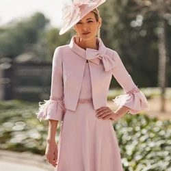 Elegant Pink Mother of the Bride Dresses 2025 O Neck 3/4 Sleeves Customized Wedding Party Gowns Beadings A-Line فساتين ا