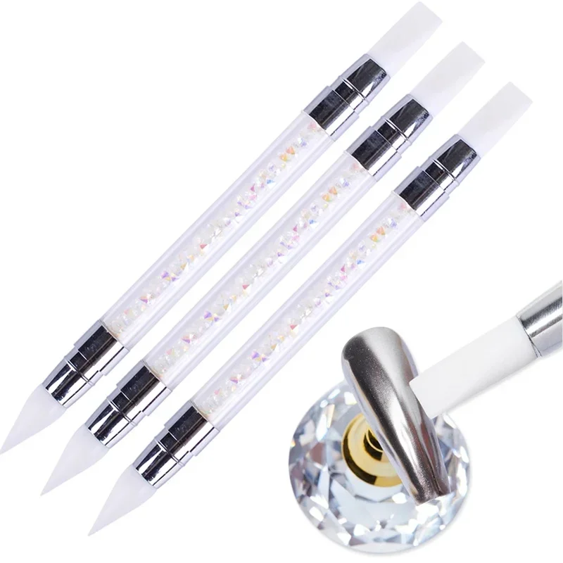 Doppelseitiger Silikon-Nagelkunst-Stift, Nagelkunst-Pinsel, Spiegelglitter-Puder, Punktier- und Malstift für Maniküre – Detail 3