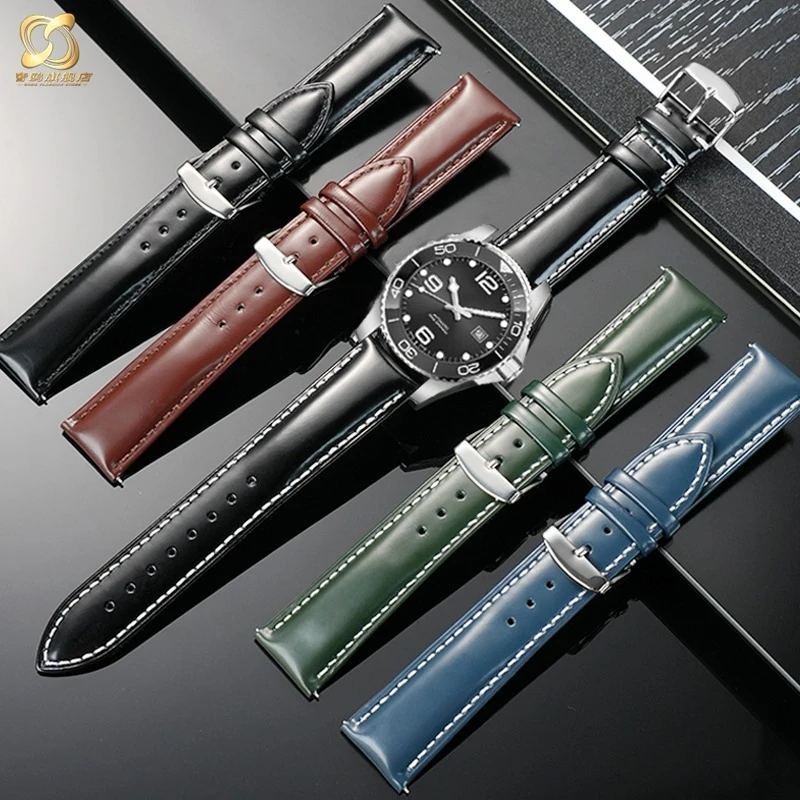 

For Longines Conquest Sports Leather Strap (Model L3.742 642 782) - 21mm Men's Sports Business Sweatproof Black Leather Strap