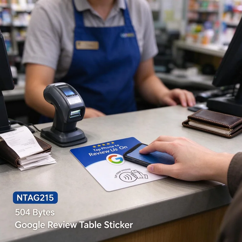 13.56MHz NTAG215 Google Review NFC Square Table Sticker 3M Adhesive Desk Tag for Business Customer Reviews