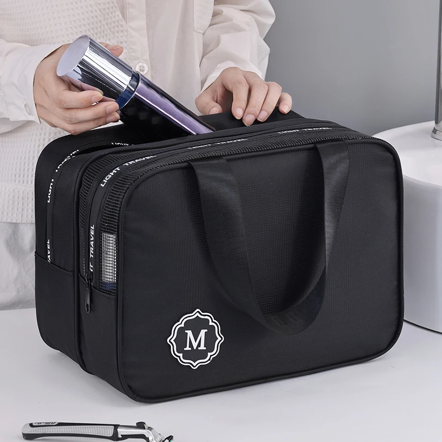 Solid color double layer travel business men and women universal handheld wash bag portable large capacity waterproof handbag