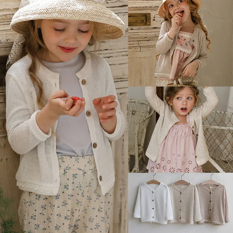 2026 Summer New Product Children's and Girls' Lace Knitted Thin Sunscreen Shirt Air Conditioning Shirt