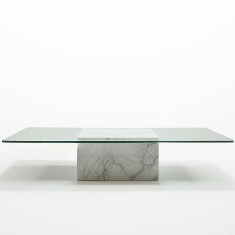 Nordic personality natural marble travertine coffee table light luxury living room clear glass square tea table coffee table