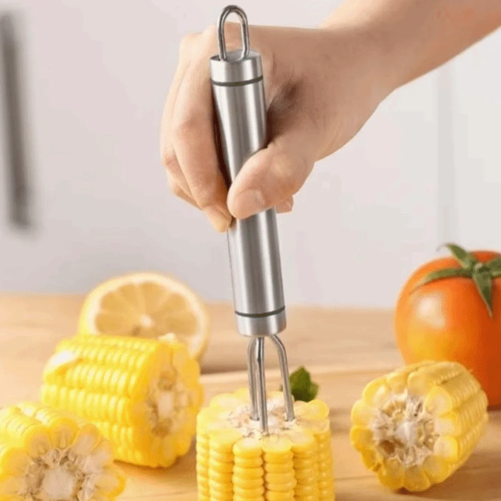 

5pcs Household Stainless Steel Corn Forks Set Reusable Rust-proof BBQ Skewer 3 Prong Grilled Sausage Prod Grill
