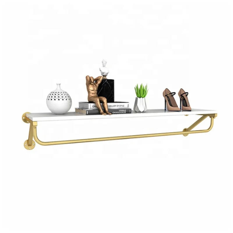 custom，Customized Hanging Rail Gold Clothes Wall Decoration Display Rack for Boutique Clothing Shop Interior Design