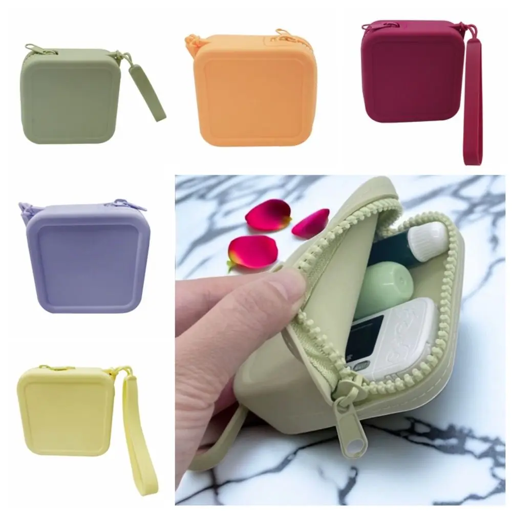 Candy Color Silicone Square Coin Purse  Earphone Storage Bag Women Portable Lipstick Cosmetic Bag Student Simple Small Item Bag