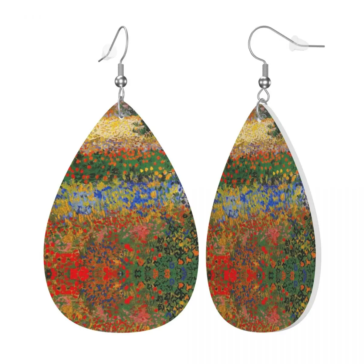 Custom Flower Garden Painting By Vincent Van Gogh Leather Teardrop Earrings For Women Jewelry Accessories For Valentine's Day