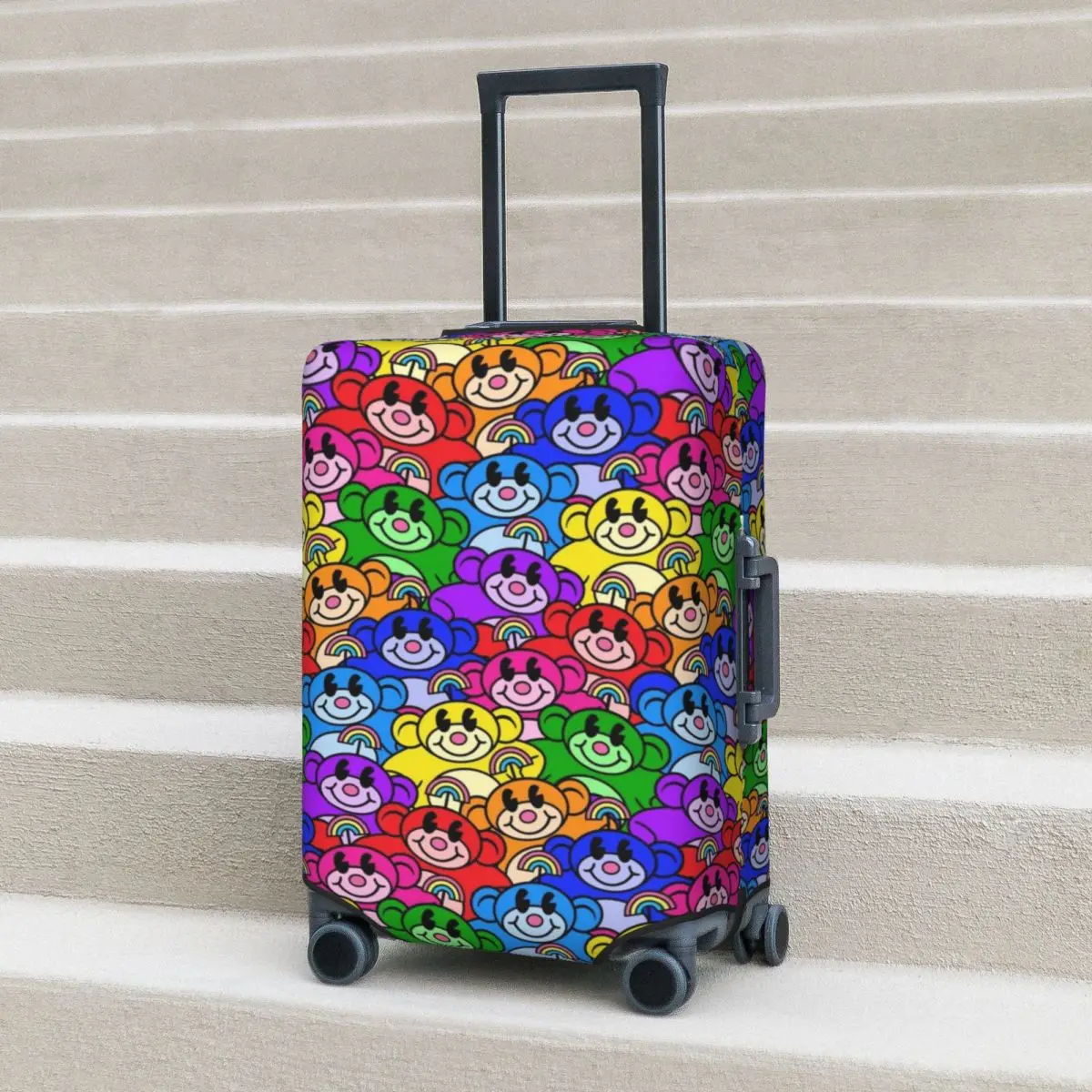 

Cartoon Rainbow Monkeys Suitcase Cover Flight Colorful Animals Fun Luggage Supplies Cruise Trip Protector Christmas Gift