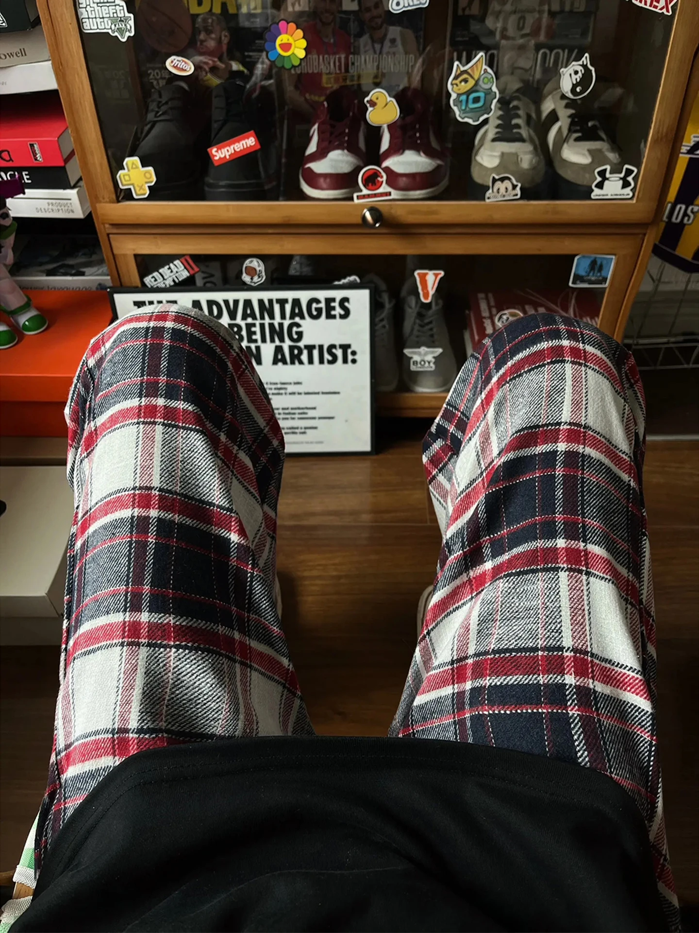 American Retro Red Plaid Men's Summer Loose Wide Leg Pants Draping Lazy Style Slimming Straight Long Trousers Casual Pants