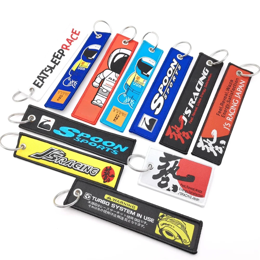 Embroidered Car Keychain For JDM Racing Keyring Nylon Woven Key Chain Key Strap Auto Motorcycle Key Holder Accessories