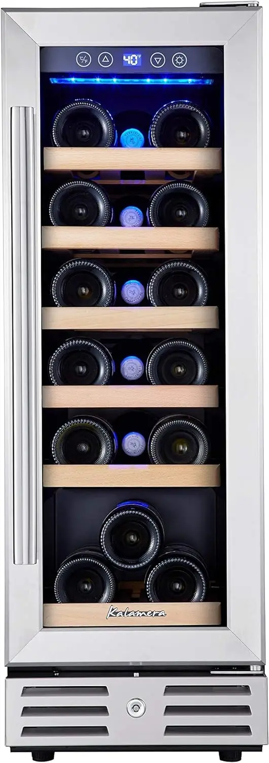 Mini Fridge 18 Bottle - 12 inch Wine Cooler Refrigerator, Built-in or Freestanding, with Stainless Steel & Double-Layer