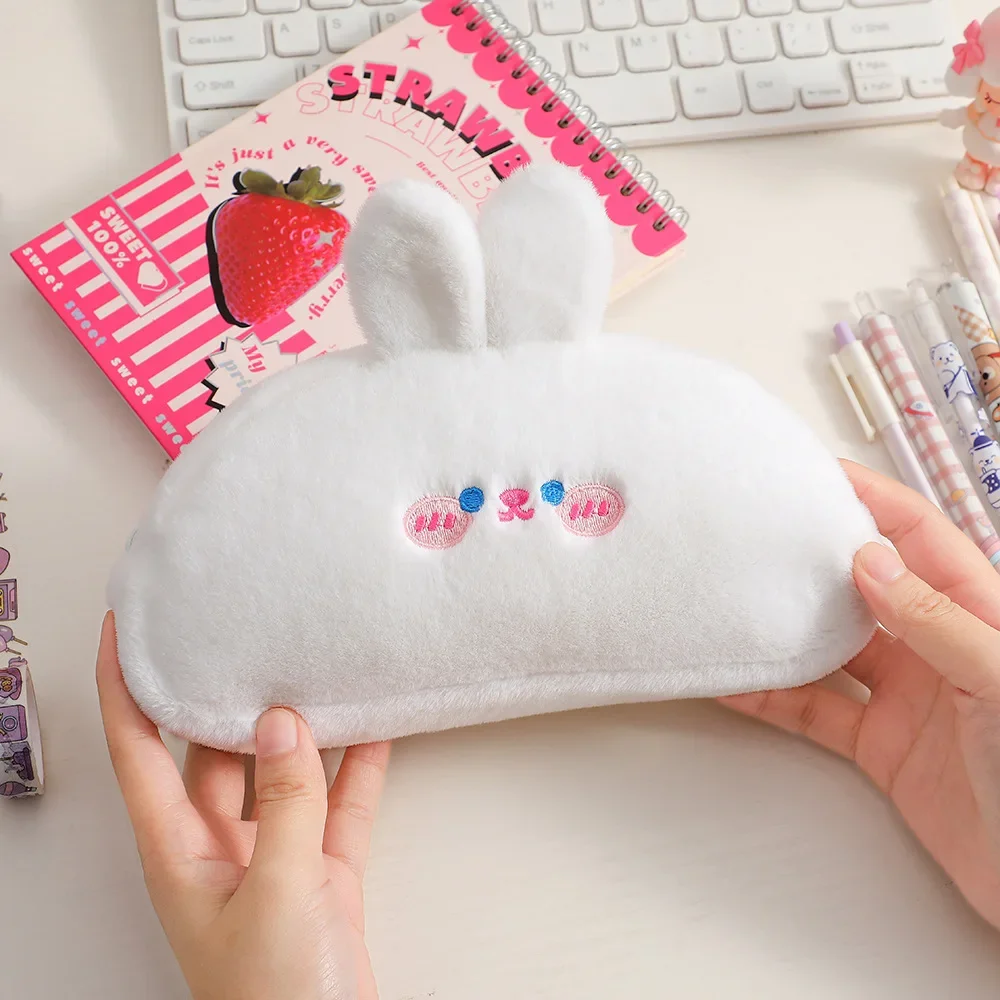 Cute Plush Rabbit Makeup Bag Kawaii Large Capacity Portable Lipstick Eyebrow Pencil Organizer Multifunctional Cosmetic Storage