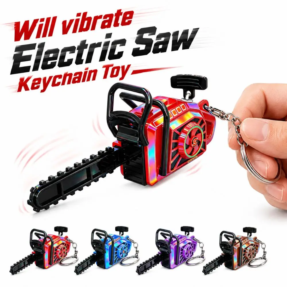 Fun Plastic Electric Saw Keychain Pull Rope Clockwork Power Saw Bag Pendant Portable Handheld Logging Saw Gift Key Decor
