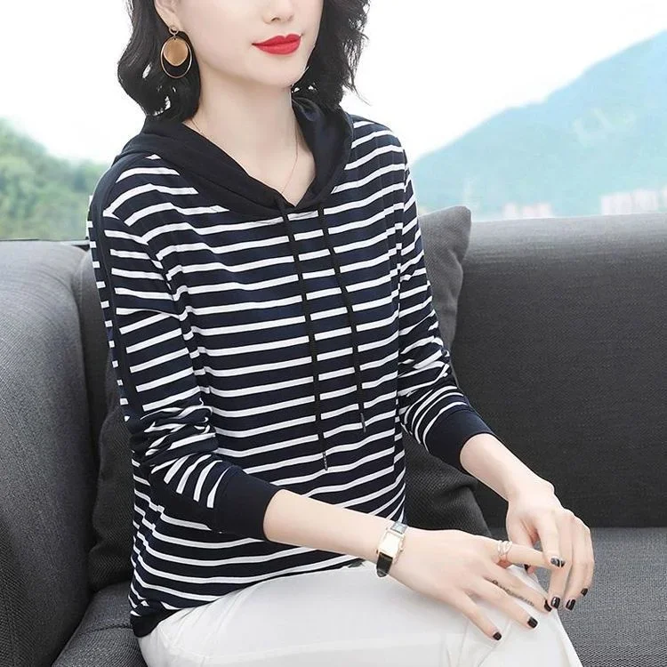 Special Dress Loose Sleeved T-shirt Size Stripe Hooded Oversize Summer Top Camisetas Tops Women T-shirts Clothing