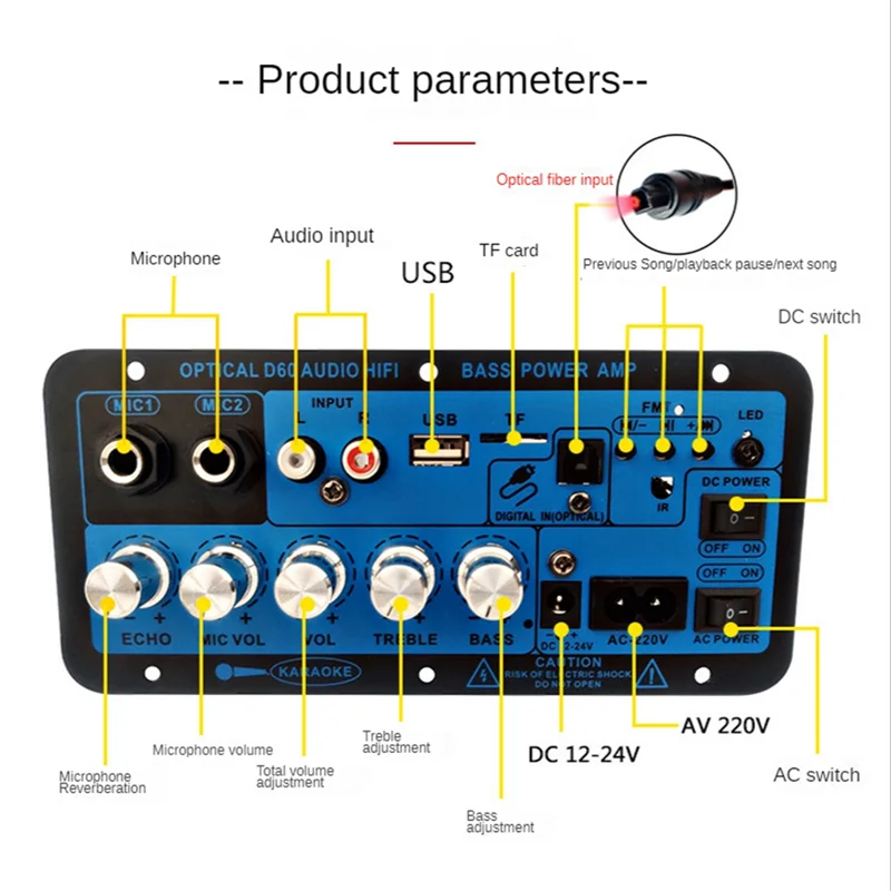 Auto Bluetooth Digital Verstärker Bord Dual Mikrofon Bluetooth 5,0 Stereo Verstärker Subwoofer Karaoke Verstärker UNS Stecker