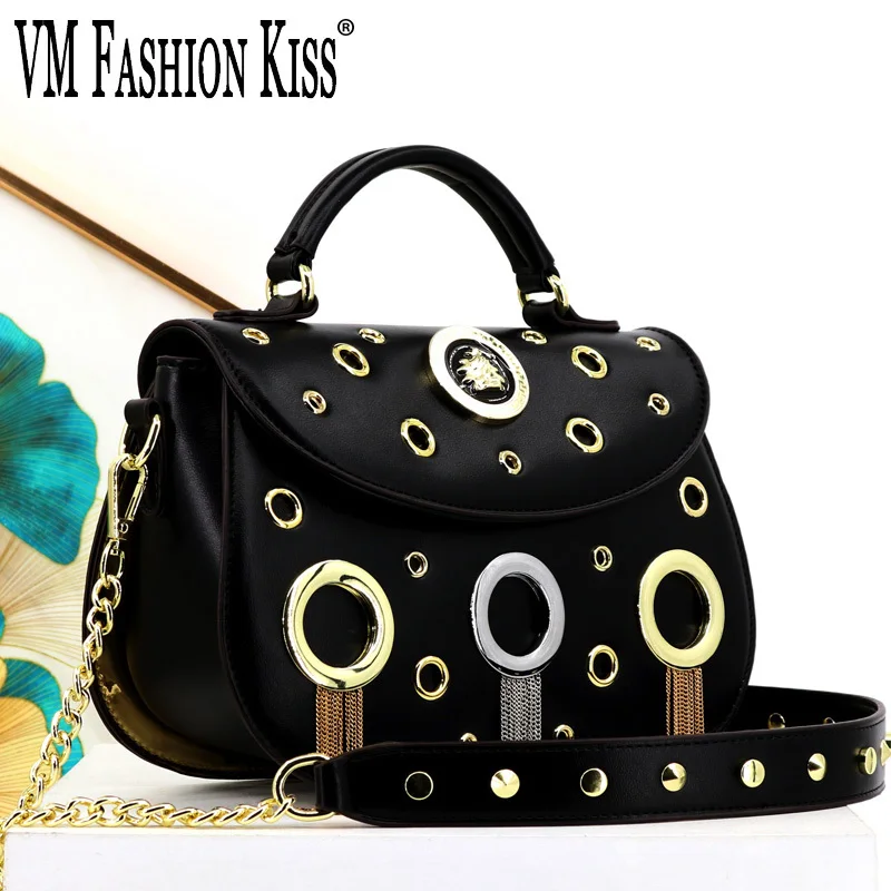 VM FASHION KISS 2024 Punk Style Women\'s Handbags Luxury Designer Bags Top-Handle Bags Hole Hole Decorate Shoulder Crossbody Bag