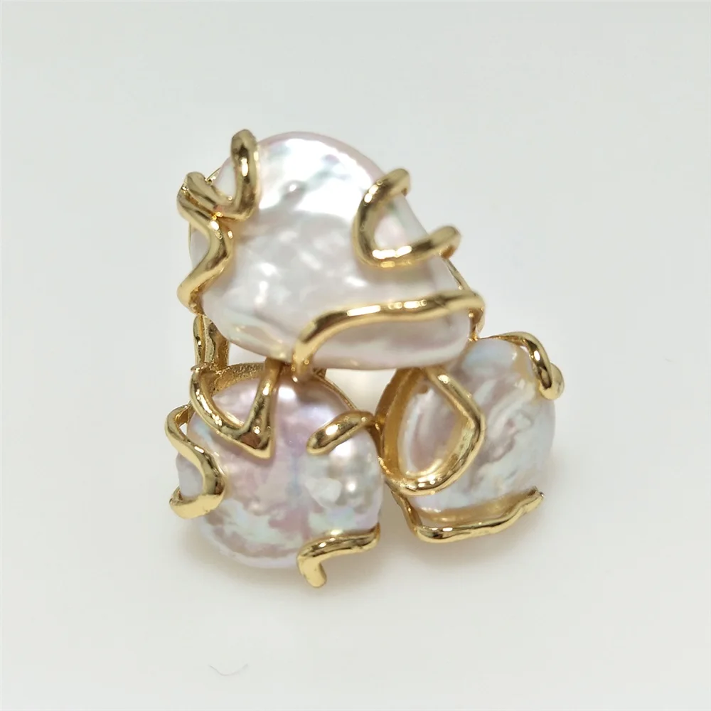 1 Uds. Anillos de perlas naturales de agua dulce, joyería de anillo ajustable chapada en madera para mujeres hermosas, regalo de San Valentín RG052
