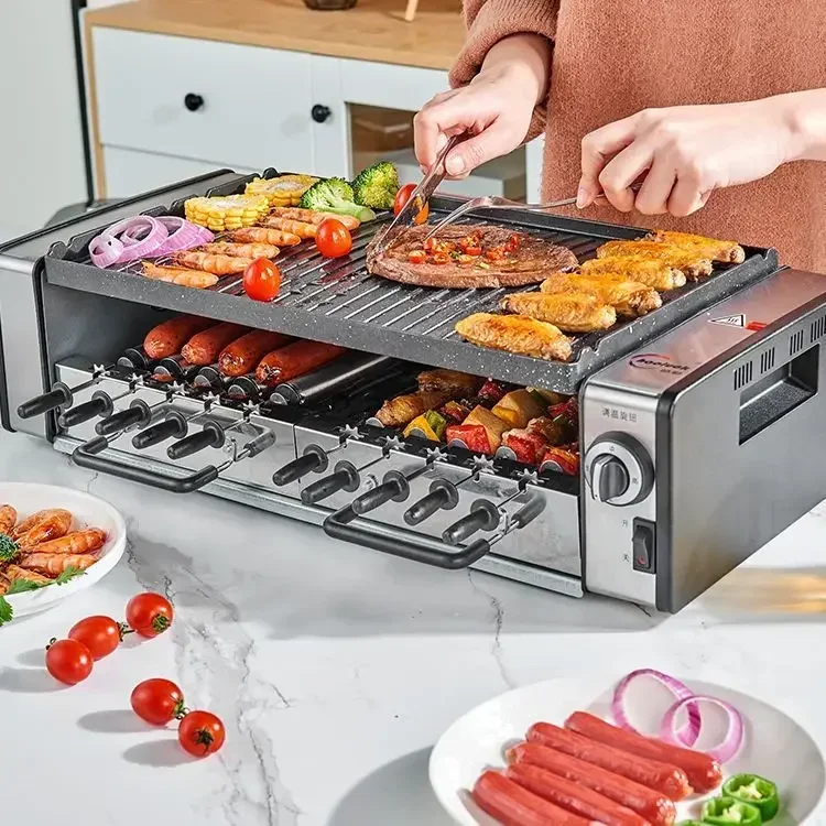 automatic Electric barbecue oven household electric grilled lamb kebab machine barbecue oven Korean rotating grill smokeless