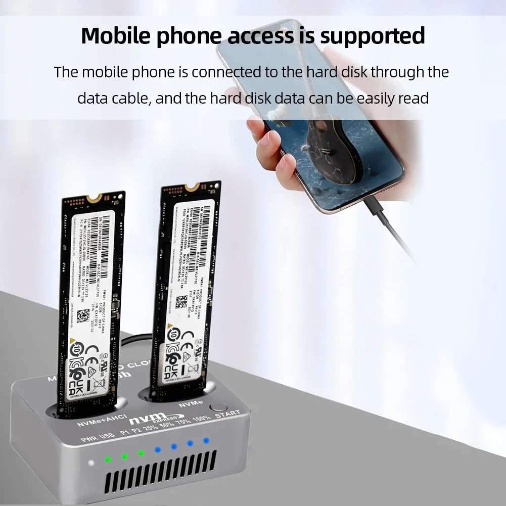 Внешний жесткий диск M.2 NVME SSD Clone USB3.2 Type C с двумя отсеками Gen2X 20 Гбит/с M/B M Key M.2 M.3 NVME PCI-E для M2 SSD M Key SSD
