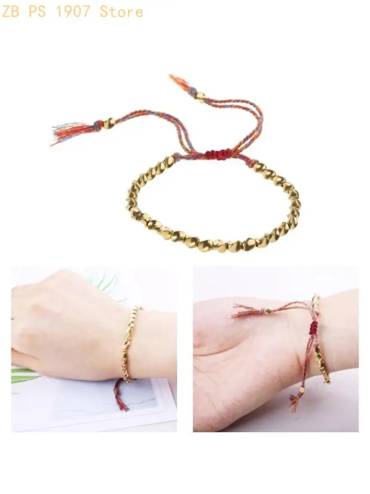 Buddhist Braided Cotton Luck Rope Bracelet Tibetan Copper Bead Bracelet Braided Rope Bracelet Gift for Families Members 55KA