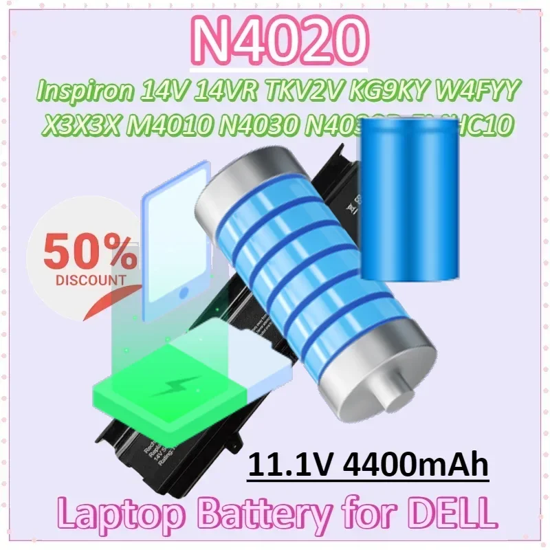 

N4020 11.1V 4400mAh TKV2V Laptop Battery for DELL Inspiron 14V 14VR M4010 N4030 N4030D KG9KY W4FYY X3X3X FMHC10 312-1231