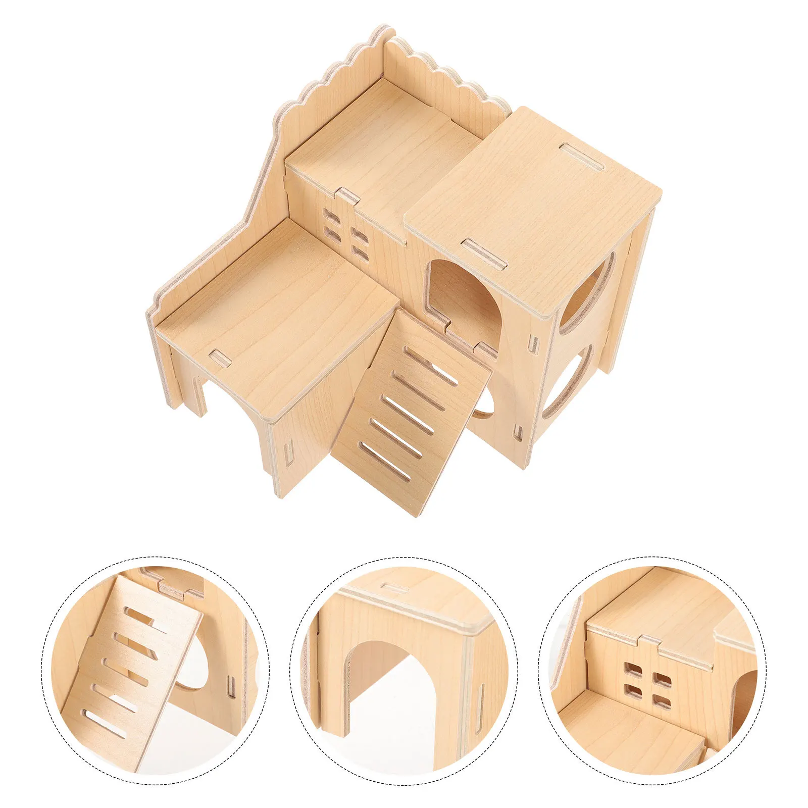 

Multifunctional Hamster Castle Wooden Hut Mini Slide Playground Durable Safe Pet Accessories Hamster Hut