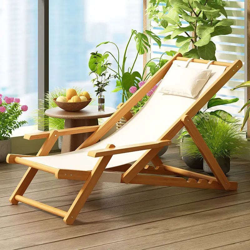 Outdoor Folding Beach Chair Portable Lounge Nap Chair Adjustable Reclining Seat Camping Rest Chair of Home Office Balcony Indoor