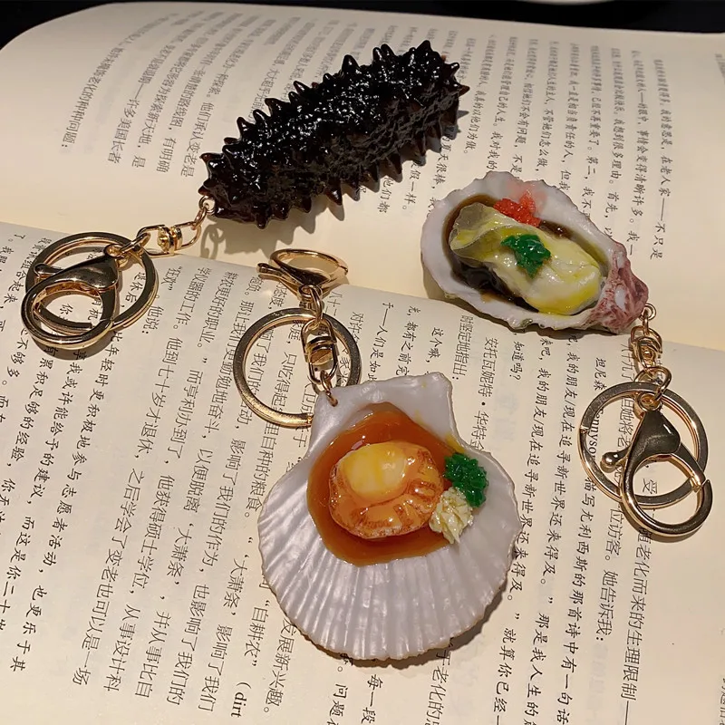 Fun Simulation Food Oysters Scallop Sea Cucumber Keyring Car Key Chain Pvc Key Pendant Backpack Pendant Jewelry Gifts Keyring