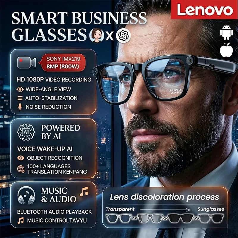 Lenovo 8K AI Smart Sunglasses 1600MP Camera ChatGPT Touch Sport Glasses Music Player Voice Assistant Bluetooth Calling 2026 New