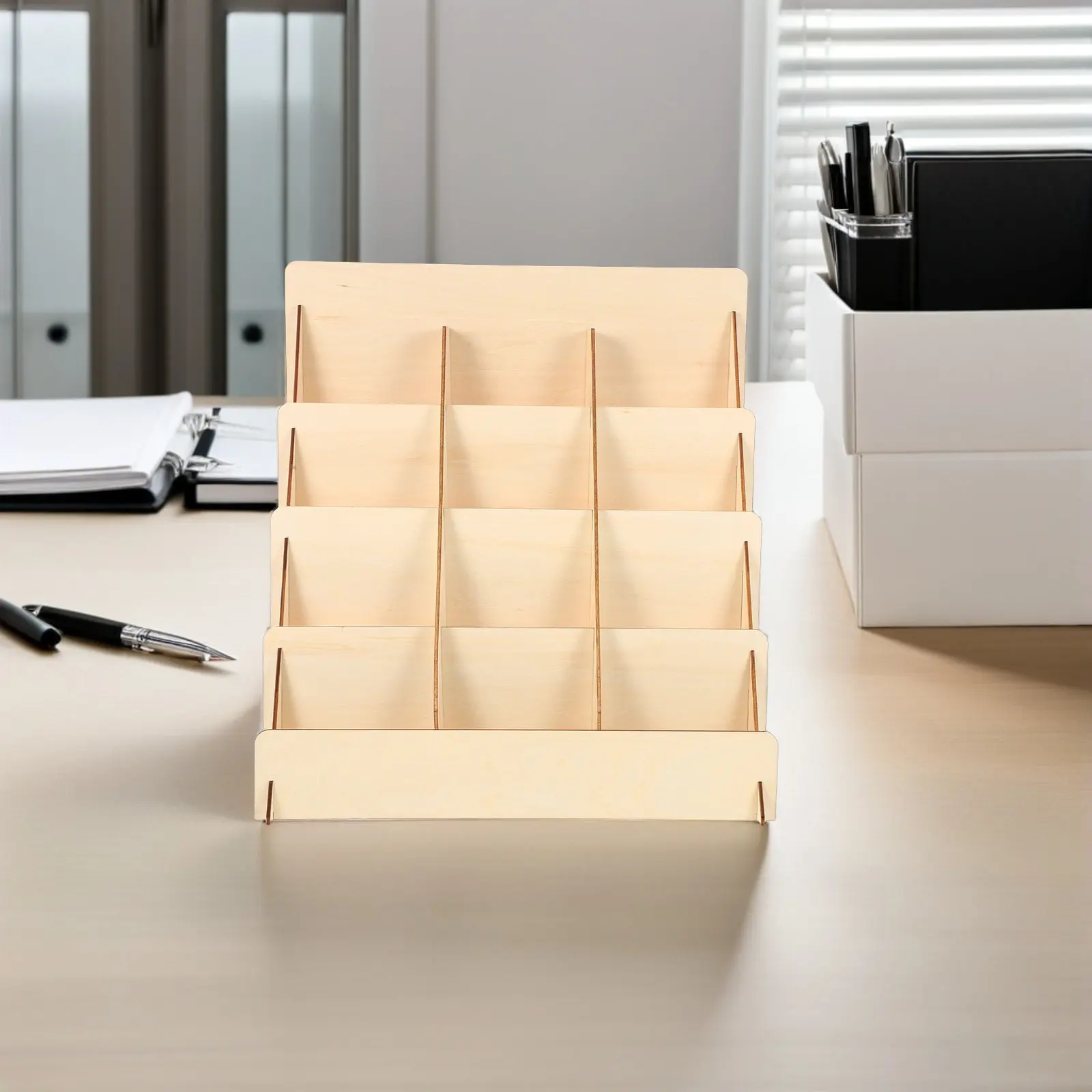 Natural Wood 4-Tier Greeting Card Display Stand Tiered Postcard Shelf Greeting Card Rack Organizer for Retail Bookstore Home