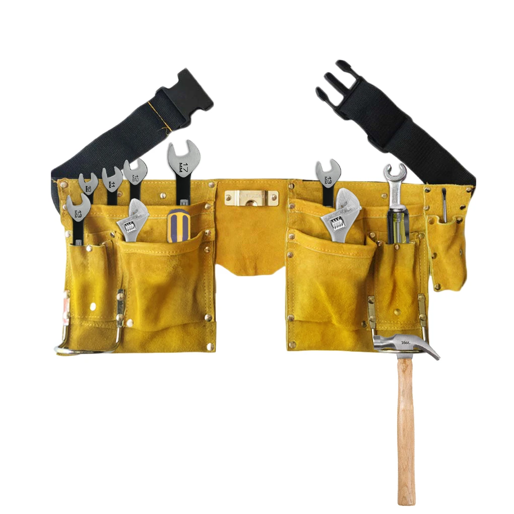 Leather Tool Belt High Efficiency Storage Pouches Carpenter Multiple Pockets Buckle Kits Wear-resistance Work Apron