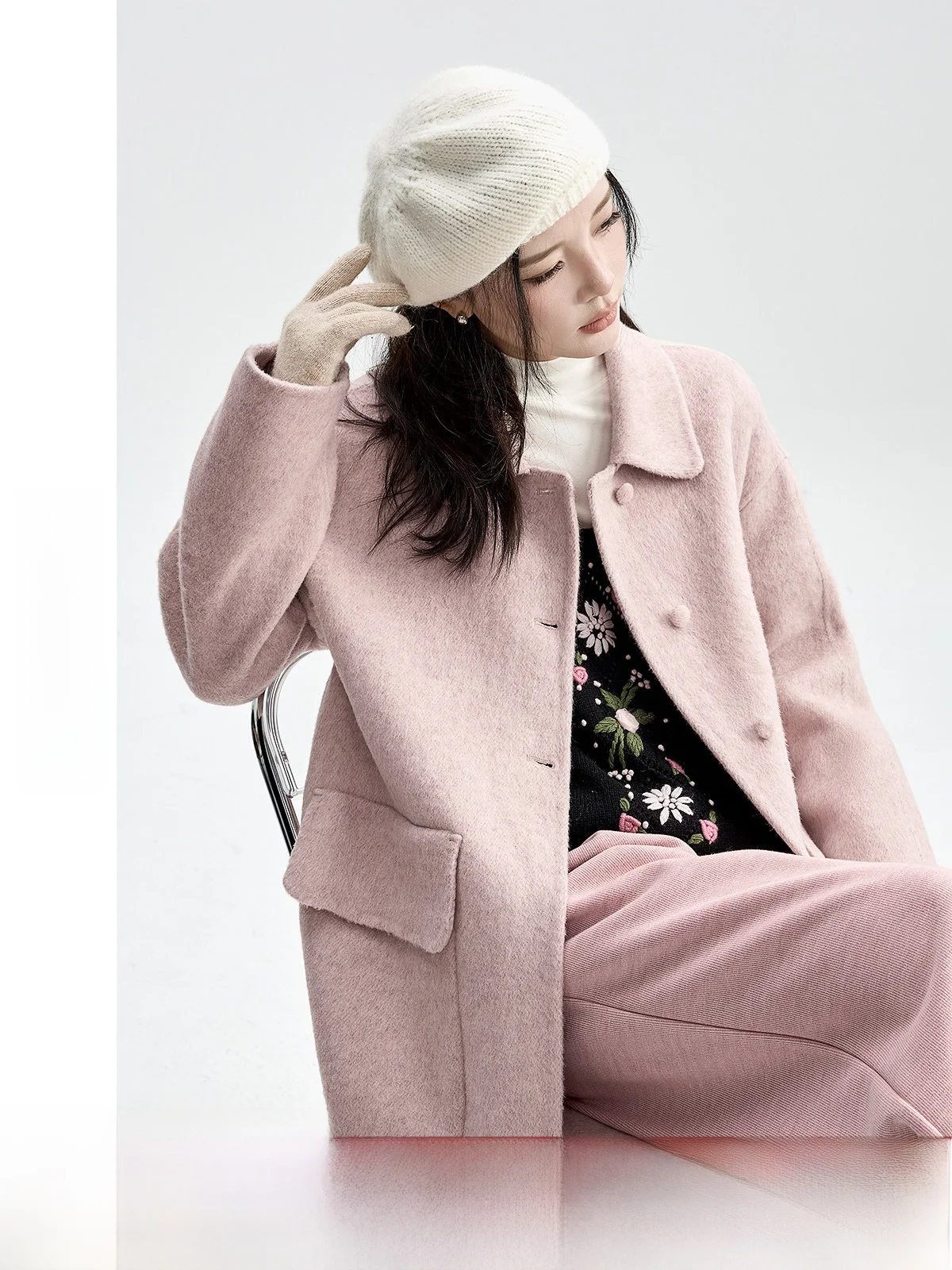 Pink Woolen Coat Wo…