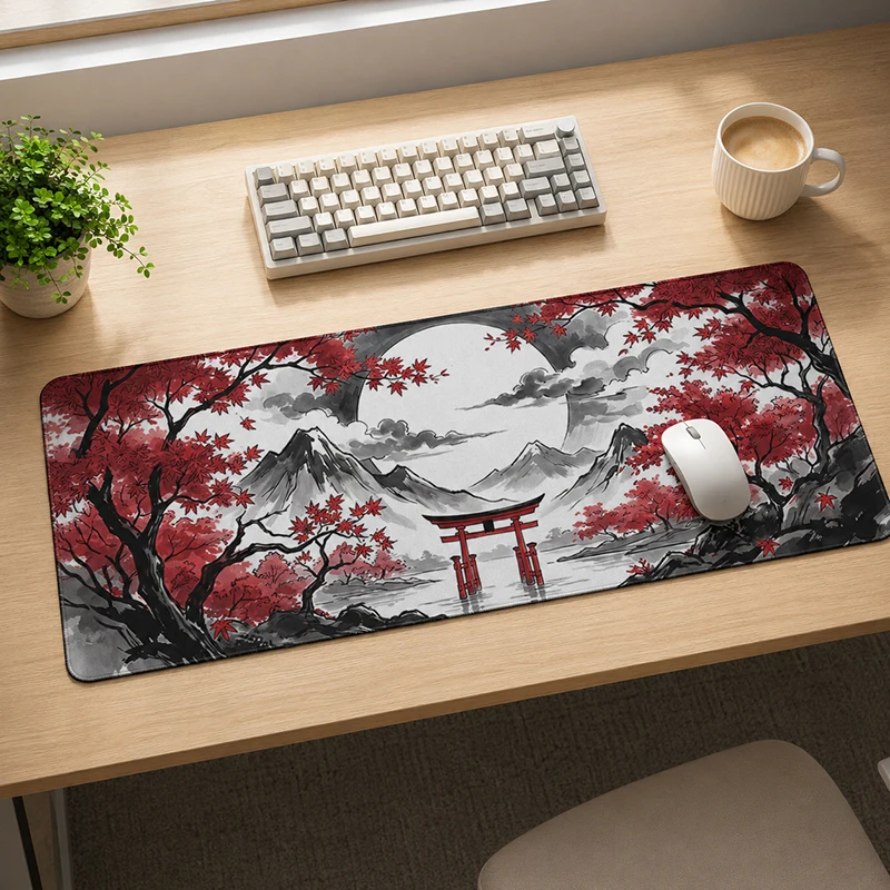 Mouse Pad Gamer Red Maple Mount Fuji Torii XL Custom HD Home Mousepad XXL Mouse Mat Natural Rubber Soft Laptop Desktop Mouse Pad