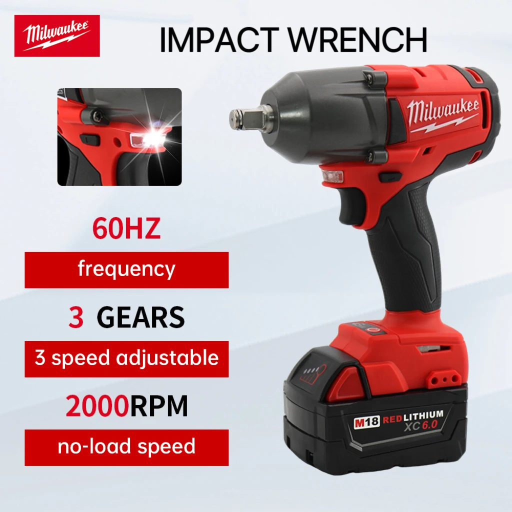 Milwaukee High Torque Impact Professional Wrench Rechargeable 18V Lithium Battery Car Truck Repair Brushless Power Tools