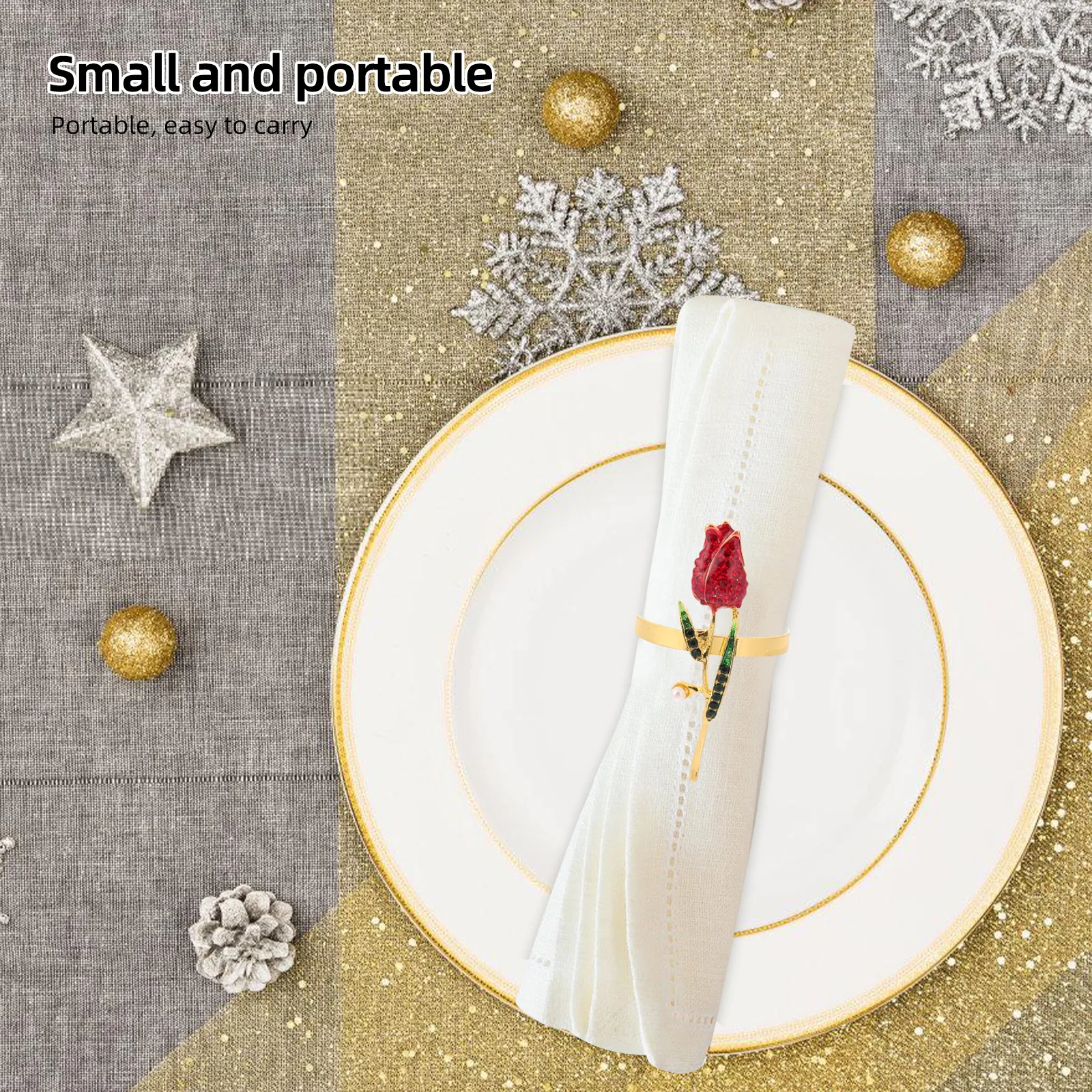 

4Pcs Flower Shaped Napkin Rings Elegant Gold Tone Serviette Buckle for Valentine's Day Mother's Day Gift Table Decoration