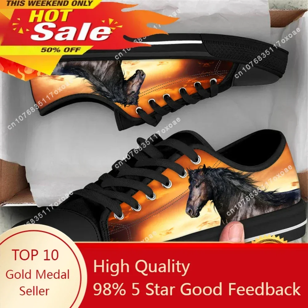 2023 Breathable Ladies Sneakers Comfortable Women's Walking Shoes Black Wild Horse 3D Print  Low Top Canvas Shoes Footwear Gift