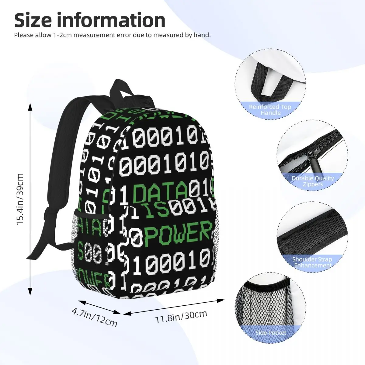 Hacker Code Binary Code Geek Science Computer Backpack Student Boys Girls BookBag Men Women School Bag Computer Shoulder Bags